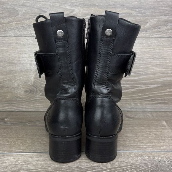 Harley-Davidson Jammie Women's Sz 8M Black Leather Buckle Zip Moto Boots D85259 - Picture 4 of 12
